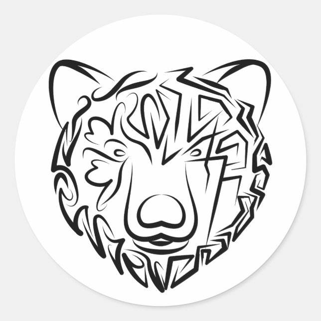 Sticker Rond Ours tribal noir et blanc (Devant)