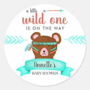 Sticker Rond Ours tribal   Un Baby shower sauvage