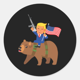 Sticker Rond Ours Trump Pistolet Merica Élection Donald Républi