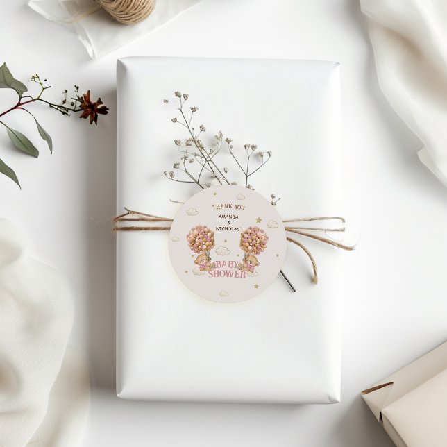 Sticker Rond Ours Twins Fille Douche Rosée Blush Merci (Créateur téléchargé)