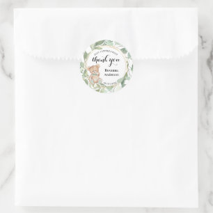 Sticker Rond Ours vert Baby shower doux Traiter Faveur Classi
