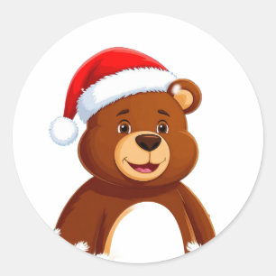 Sticker Rond Ourson de dessin animé mignon avec un chapeau de P
