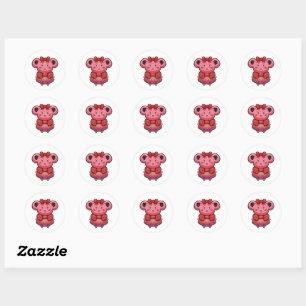 Sticker Rond ourson rose mignon