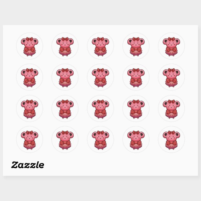 Sticker Rond ourson rose mignon (Feuille)