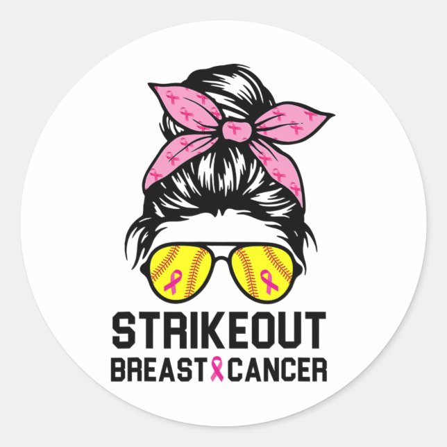 Sticker Rond Out Cancer du sein Sensibilisation softball Maman  (Devant)