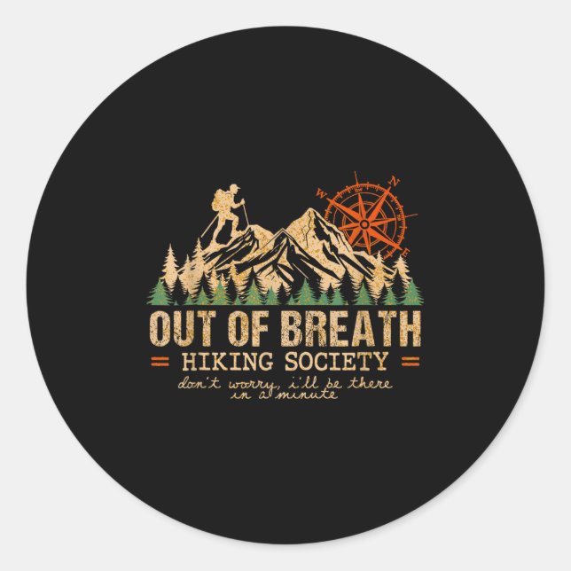 Sticker Rond Out Of Breath Randonnée Society Randonnée Crew Hap (Devant)