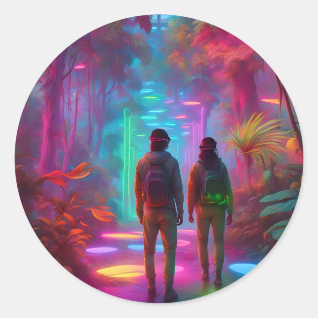 Sticker Rond Out of this World - Réalité virtuelle Neon Jungle (Devant)