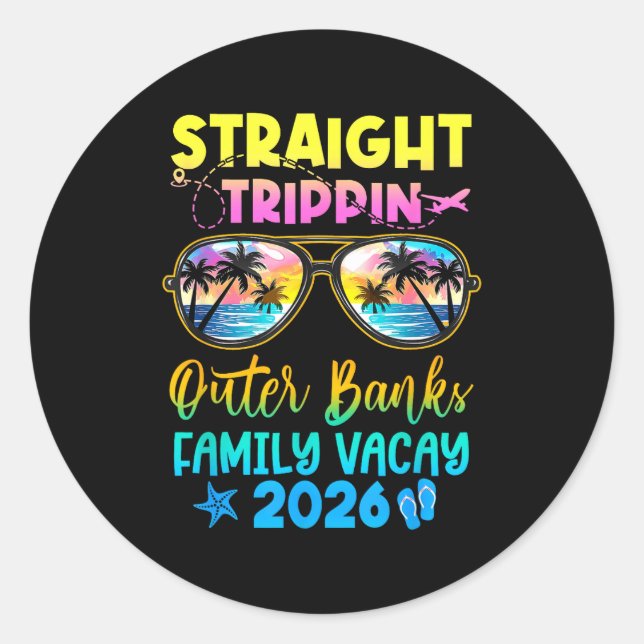 Sticker Rond Outer Banks Family Vacay Vacation 2026 Straight Tr (Devant)