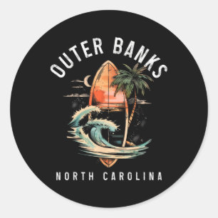Sticker Rond Outer Nks Caroline du Nord Surf Vintage Surf Surfe