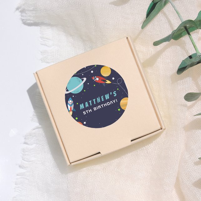 Sticker Rond Outer Space Rocket Ship Birthday Party (Créateur téléchargé)