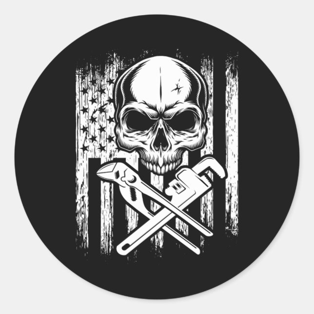 Sticker Rond Outil de plomberie Plumber American Flag Outils de (Devant)