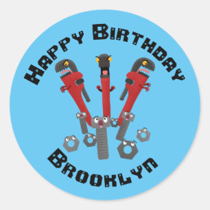 Sticker Rond Outil monstre de clé drôle humour dessin animé cla