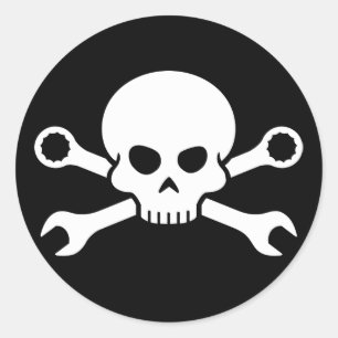 Sticker Rond Outils crâne 'n' - Pirate de vis 1 (blanc)