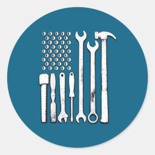 Sticker Rond Outils de mécanicien Drapeau américain États-Unis