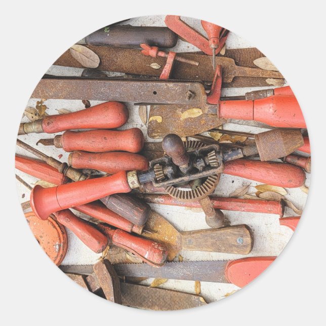 Sticker Rond Outils Outil Russe antique Red Man (Devant)