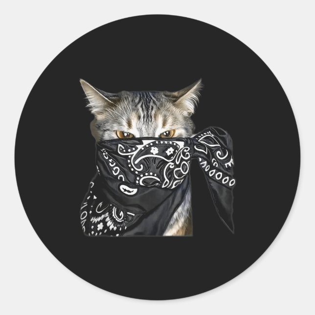 Sticker Rond Outlaw Cat Funny Gangster Cat With Bandana  (Devant)
