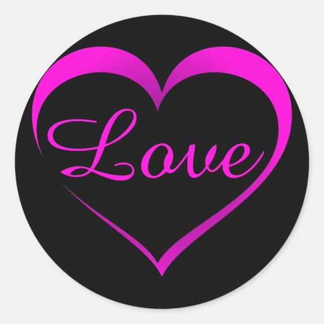 Sticker Rond Outline Coeur rose chaud avec amour (Devant)