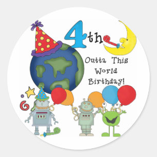 Sticker Rond Outta This World 4th Birthday Tshirts et cadeaux