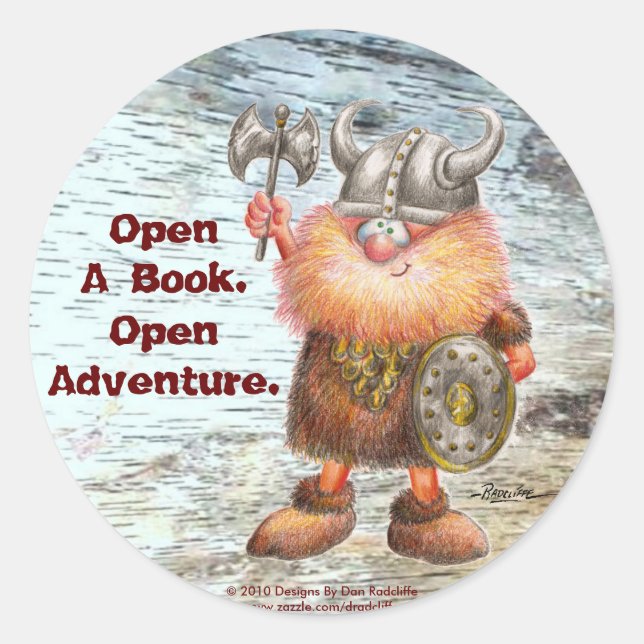 Sticker Rond Ouvrez Un Livre. Open Adventure. (Devant)