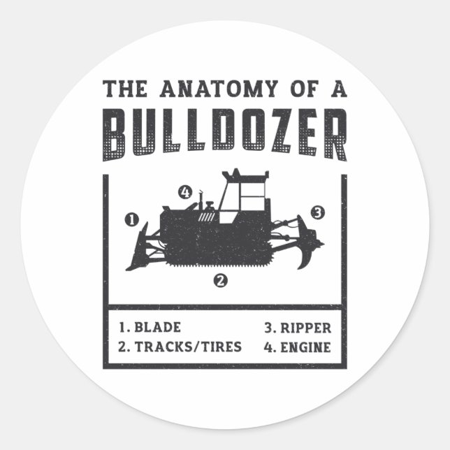 Sticker Rond Ouvrier De Construction L'Anatomie D'Un Bulldozer (Devant)