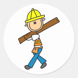 Sticker Rond Ouvrier du bâtiment avec du bois de construction