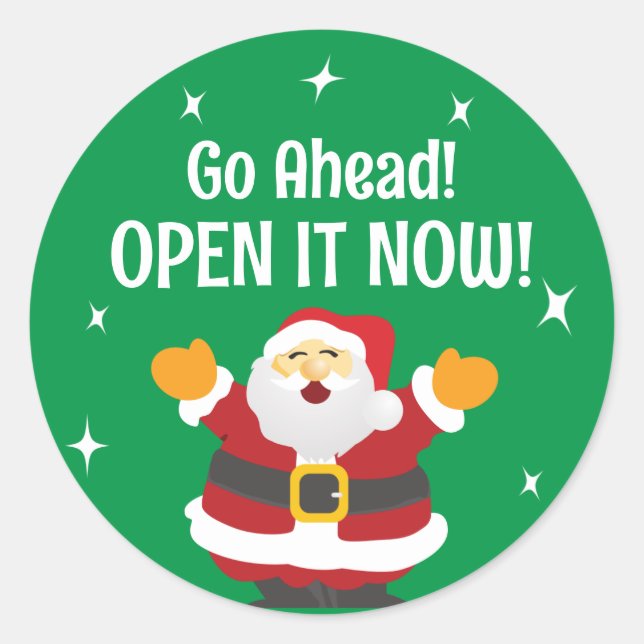 Sticker Rond Ouvrir le package maintenant avec Christmas Père N (Devant)