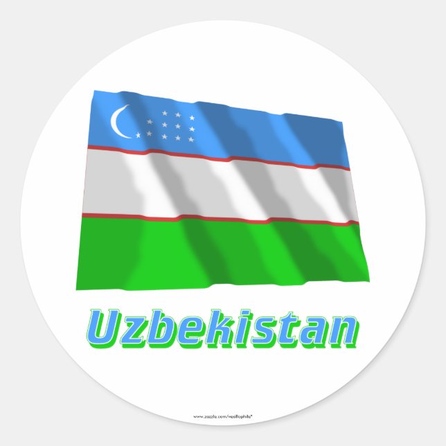 Sticker Rond Ouzbékistan Drapeau avec nom (Devant)