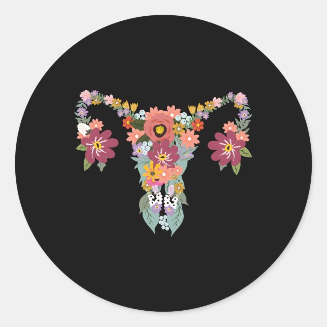 Sticker Rond Ovaire Floral Les Droits Féministes Uterus (Devant)