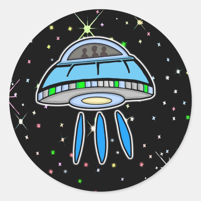 Sticker Rond OVNI bleu avec nuit étoilée Espace extra-atmosphér (Devant)