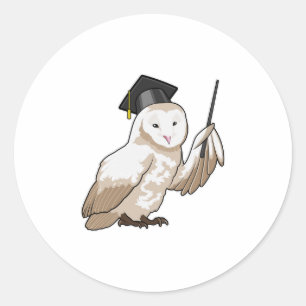 Sticker Rond Owl as Teacher with Pointer