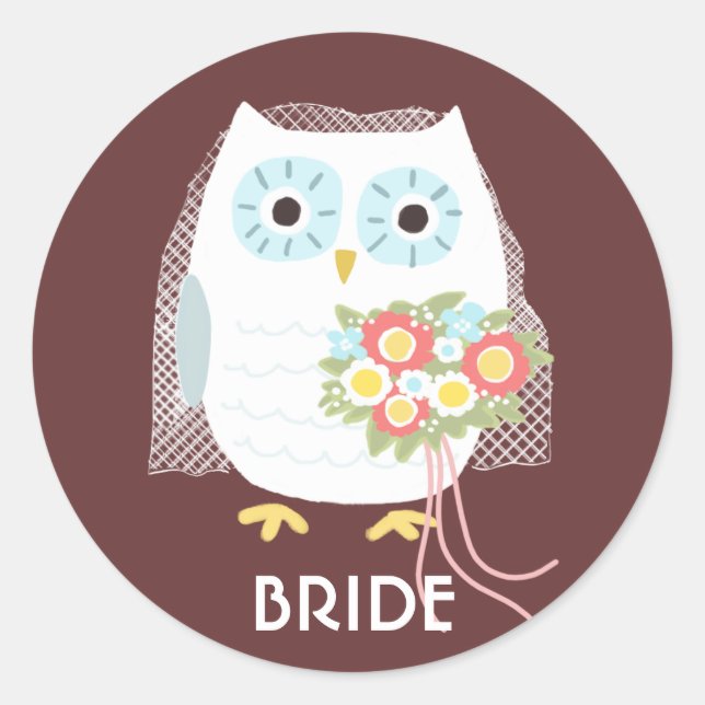 Sticker Rond Owl Bride | Femme de hibou nouvellement mariée | M (Devant)