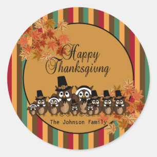 Sticker Rond Owl Family Thanksgiving