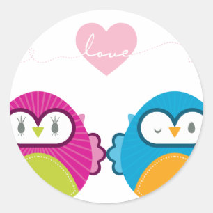 Sticker Rond OWL LOVE :: fille vive + garçon