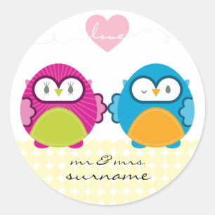 Sticker Rond OWL LOVE :: fille vive + garçon
