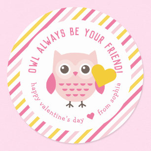 Sticker Rond Owl Soyez toujours votre ami Enfants Saint Valenti