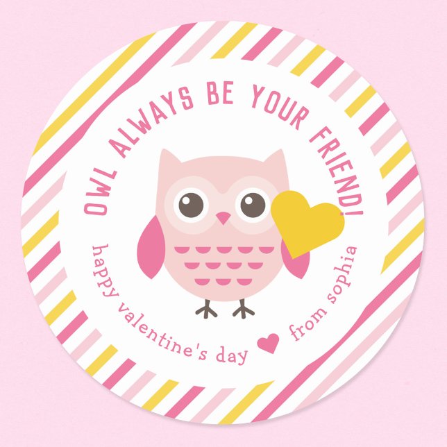Sticker Rond Owl Soyez toujours votre ami Enfants Saint Valenti (Créateur téléchargé)