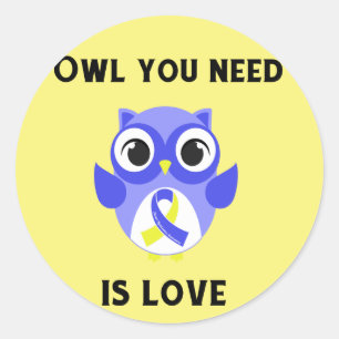 Sticker Rond Owl You Need is Love, Down Syndrome Awareness