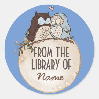 STICKER ROND OWLS IN LOVE, ANIMAL STICKER, DE LA BIBLIOTHÈQUE D