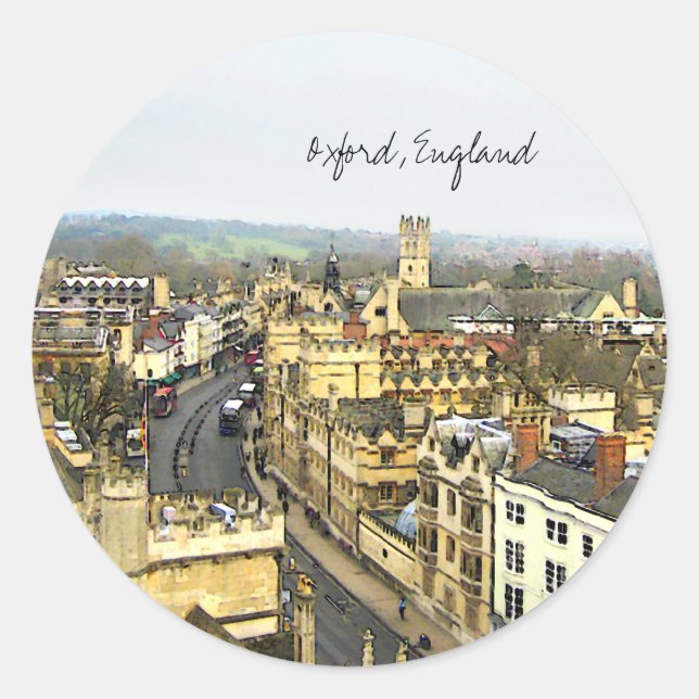 Sticker Rond Oxford, Angleterre, High St View (Devant)