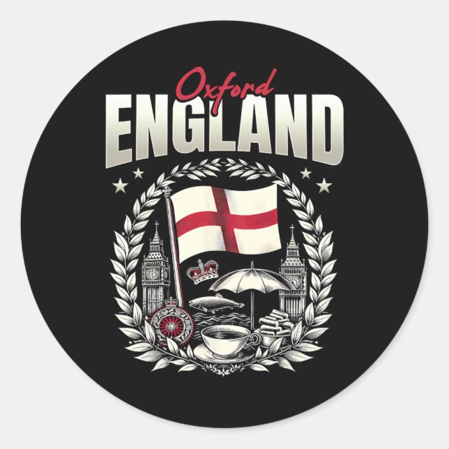 Sticker Rond Oxford England Flag Souvenir Oxford Vacation  (Devant)
