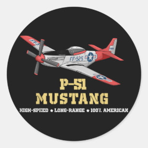 Sticker Rond P-51 Mustang Bombe De Combat De La Seconde Guerre 