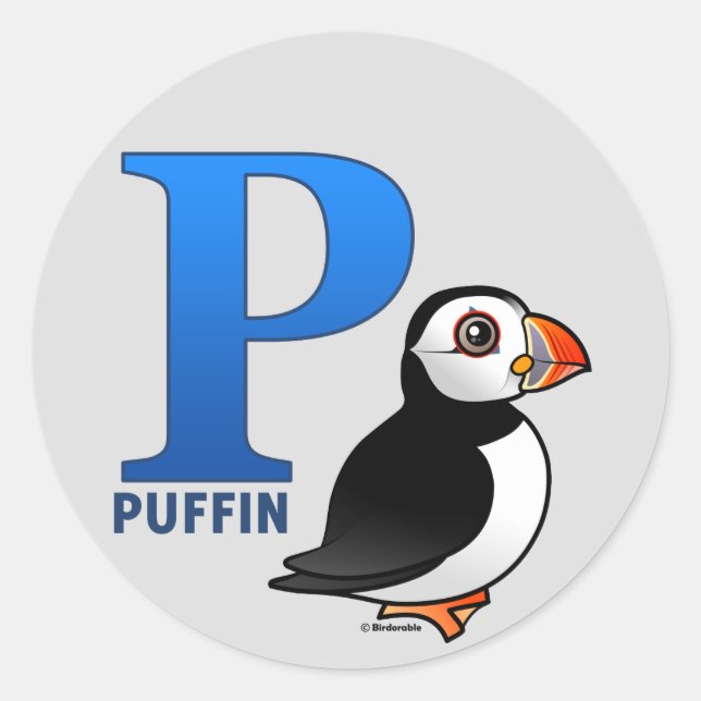 Sticker Rond P est pour Puffin (Devant)