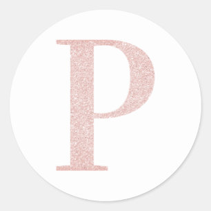 Sticker Rond P Monogramme Pailleté Or Rose Pâle Féminin