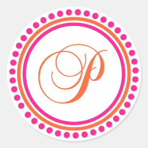 Sticker Rond P Monogramme (rose/orange)