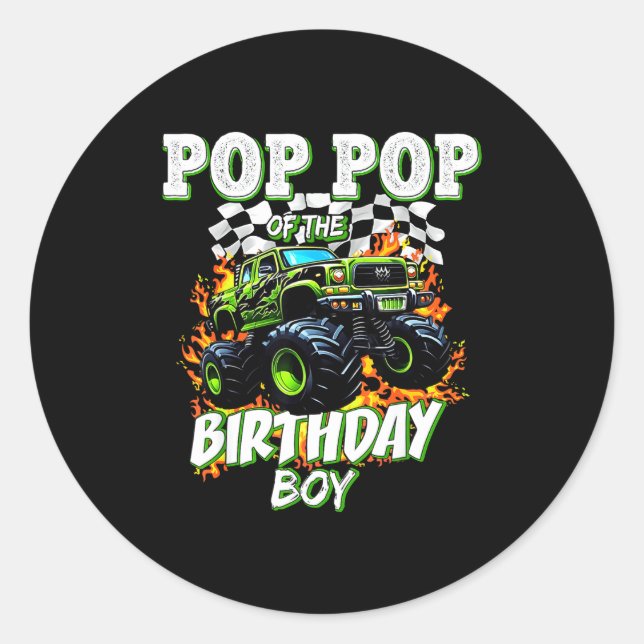 Sticker Rond P P Of The Birthday Boy Monster Truck Birthday Kid (Devant)