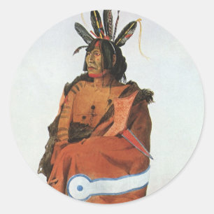 Sticker Rond Pachtuwa-Chta, Arikara Warrior Portrait par Bodmer