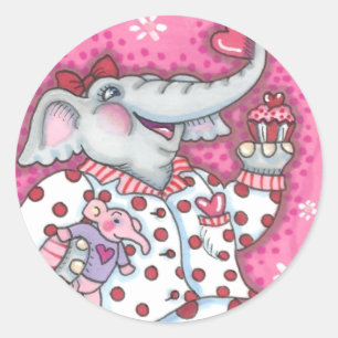 STICKER ROND PACHYDERME CHÈRE EN PAJAMAS ROSE, COUPCAGE CARDIAQ