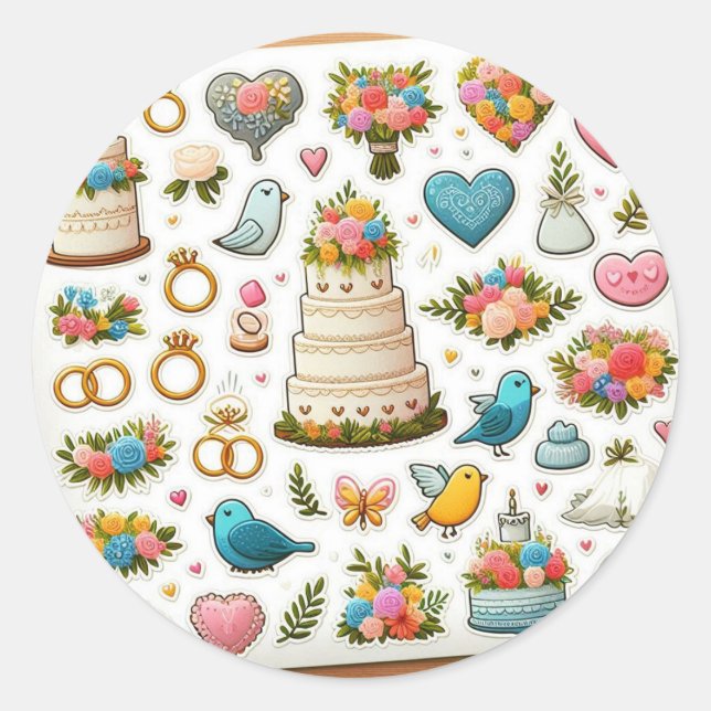 Sticker Rond Pack d'autocollants de mariage élégant" (Devant)