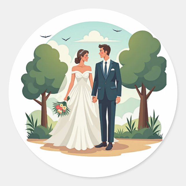 Sticker Rond Pack d'autocollants Mariage Féérique (Devant)