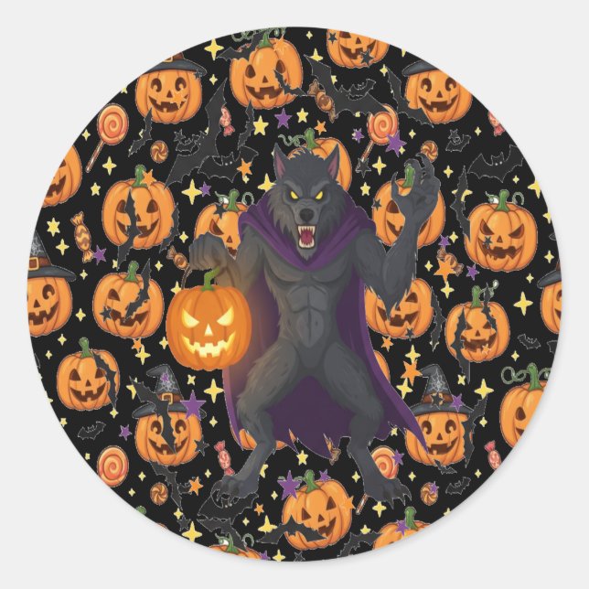 Sticker Rond Pack Wolf hanté Halloween nuit (Devant)